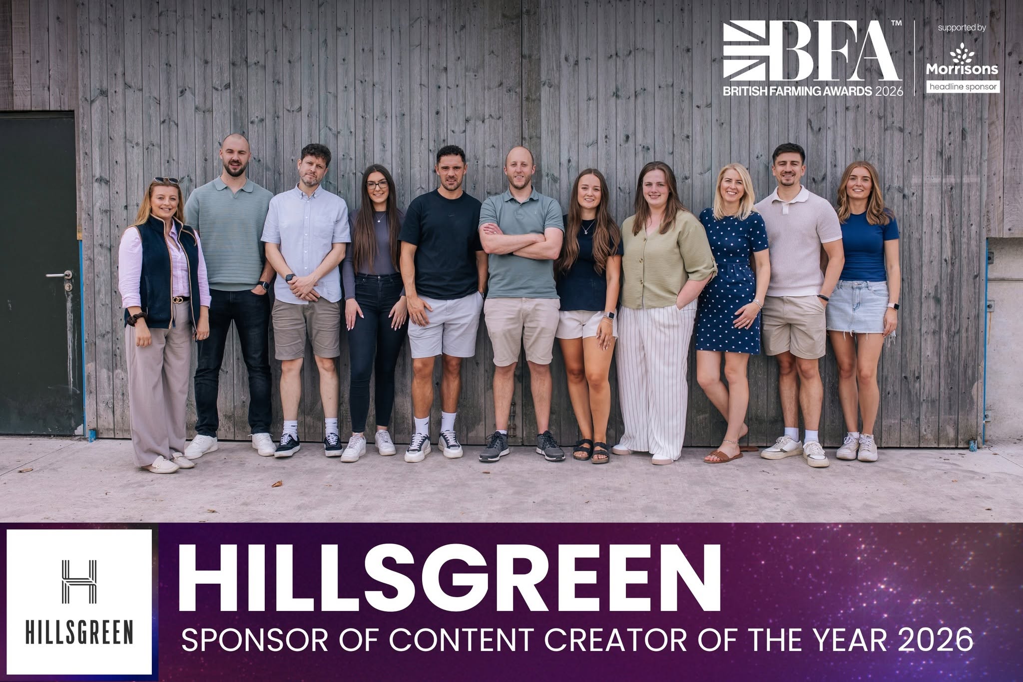 The Hillsgreen team celebrating sponsorship of the British Farming Awards Content Creator Award